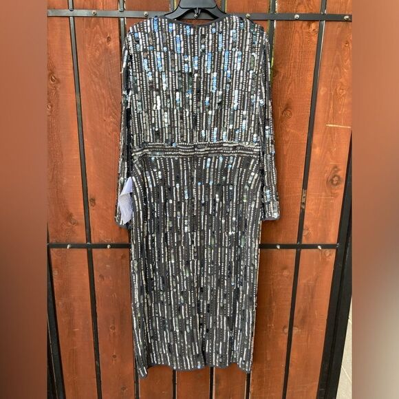 Mac Duggal Embellished High Neck Long Sleeve Fitted Midi Dress NEW Size 14 Coal - Picture 4 of 8